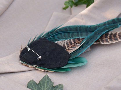 Green and Blue Pheasant Feather Hat Pin /  Lapel Pin No.128