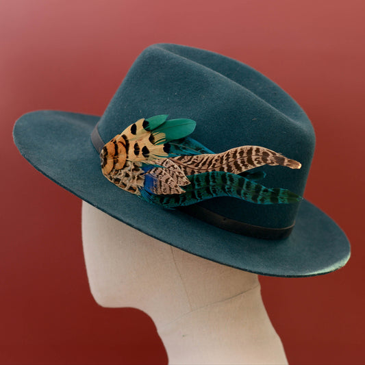 Green and Blue Pheasant Feather Hat Pin /  Lapel Pin No.128
