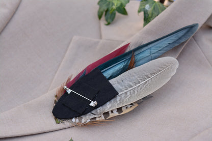 Pheasant Feather Hat Pin in Copper, Green and Crimson No.141