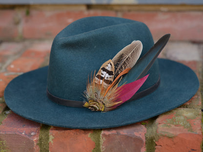 Pheasant Feather Hat Pin in Copper, Green and Crimson No.141