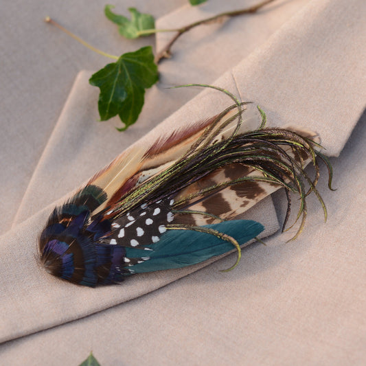 Navy Blue and Pheasant Feather Lapel Pin / Hat Pin No.162