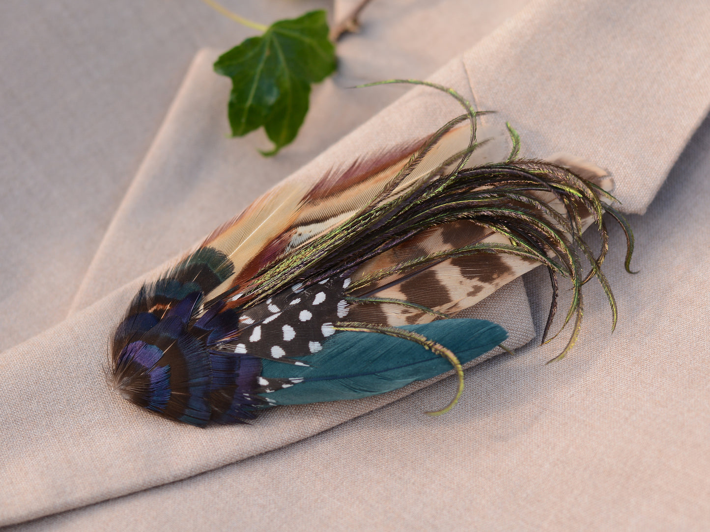 Navy Blue and Pheasant Feather Lapel Pin / Hat Pin No.162