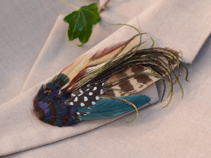Navy Blue and Pheasant Feather Lapel Pin / Hat Pin No.162
