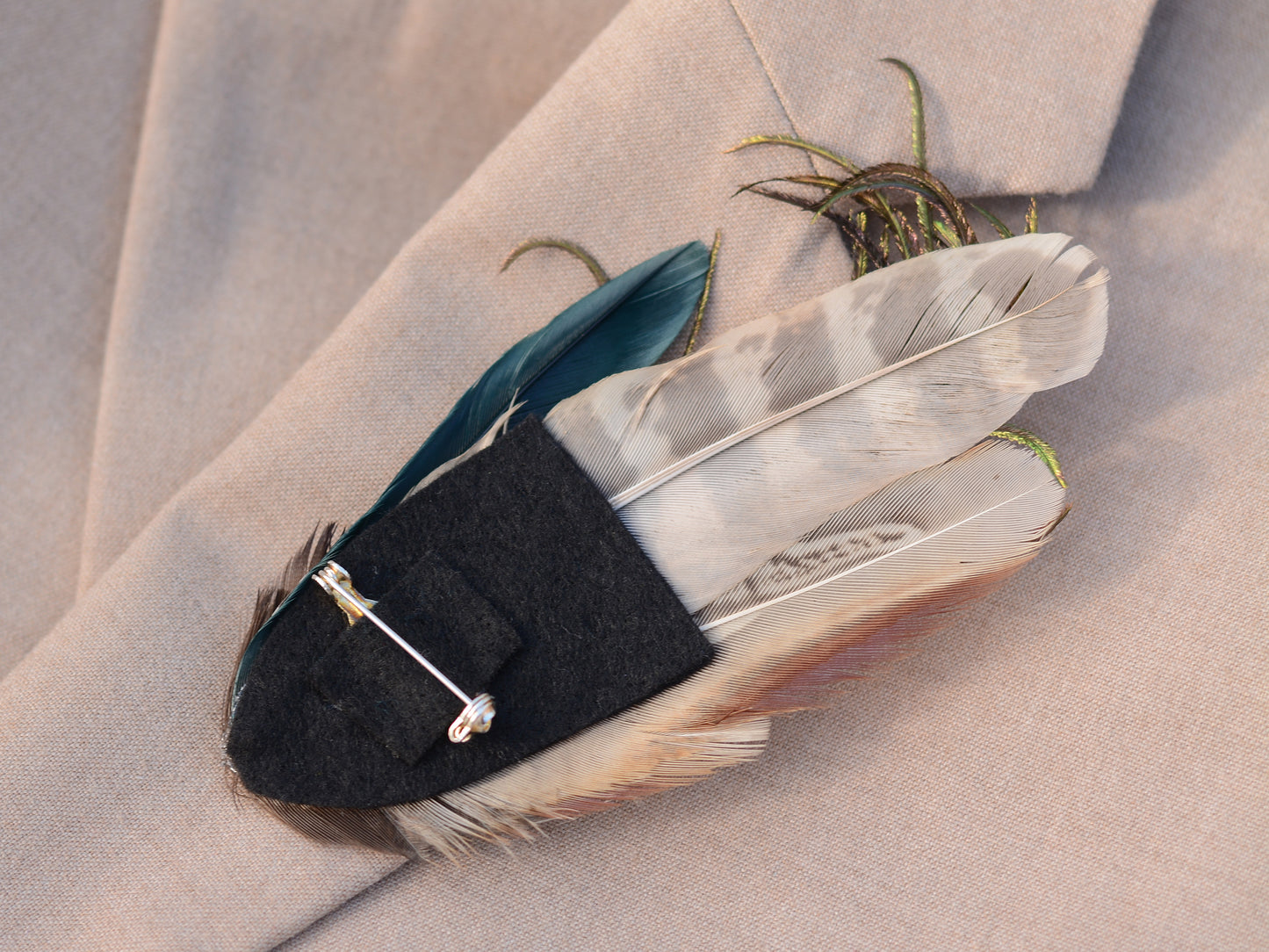 Navy Blue and Pheasant Feather Lapel Pin / Hat Pin No.162