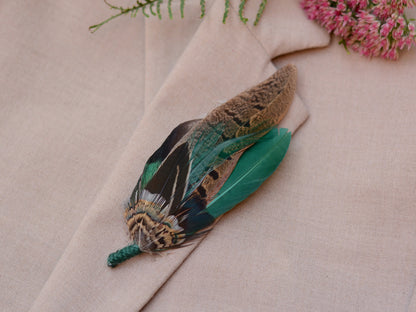 Pheasant and Duck Green Feather Lapel Pin / Hat Pin No.232