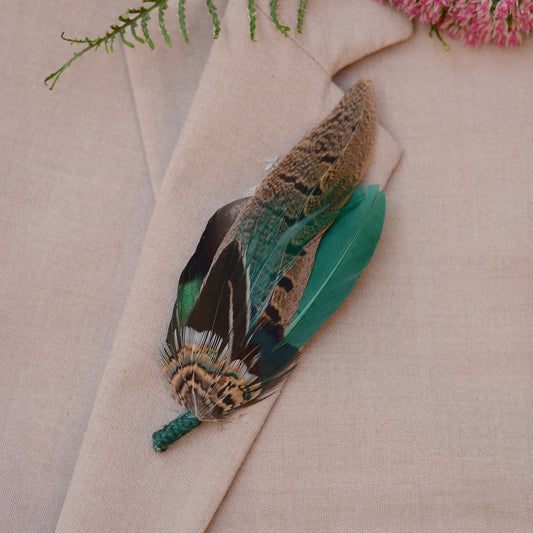 Pheasant and Duck Green Feather Lapel Pin / Hat Pin No.232