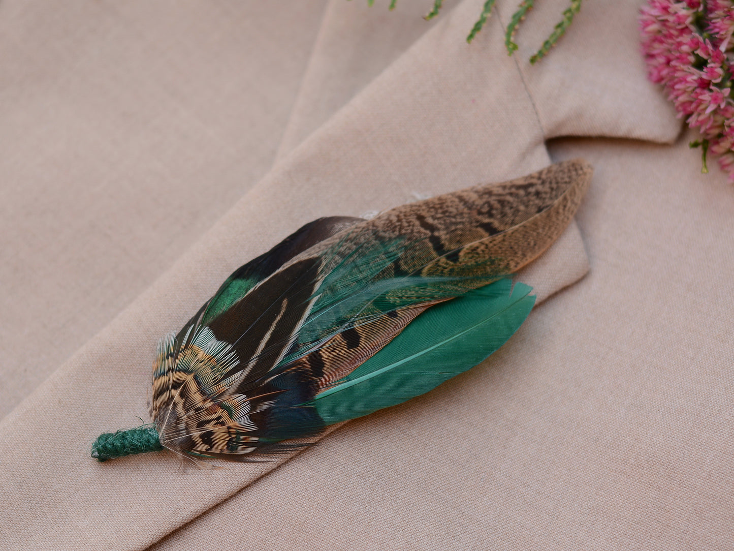 Pheasant and Duck Green Feather Lapel Pin / Hat Pin No.232
