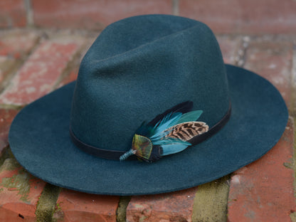 Green, Teal and Black Pheasant Feather Lapel Pin No.240