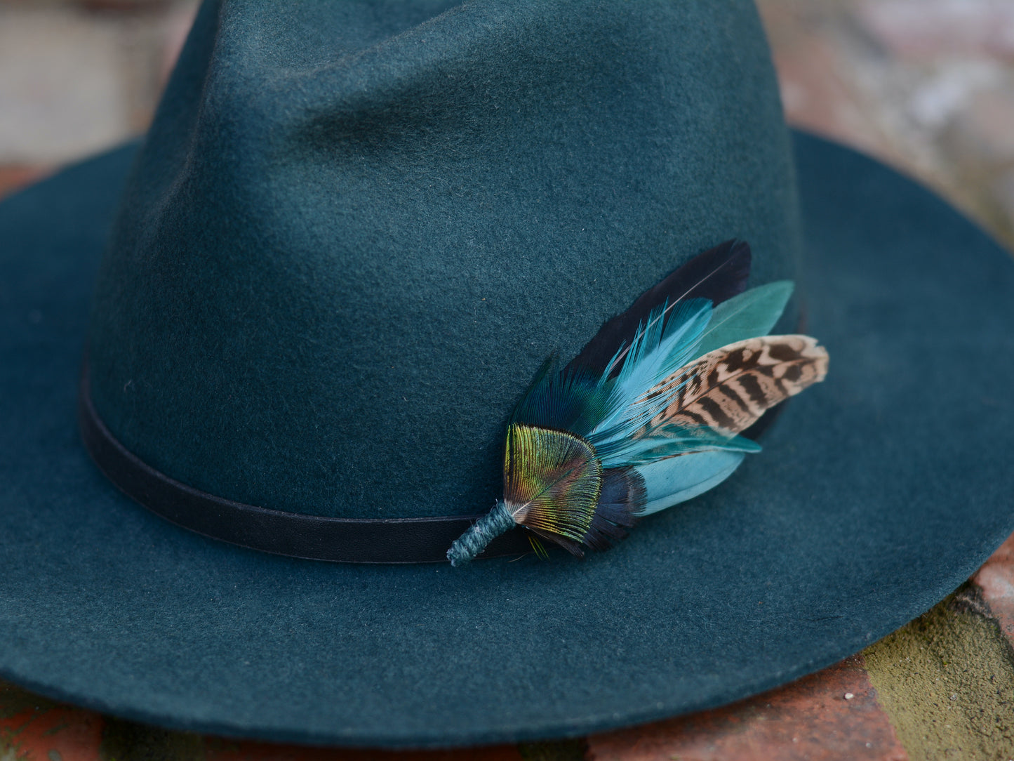 Green, Teal and Black Pheasant Feather Lapel Pin No.240