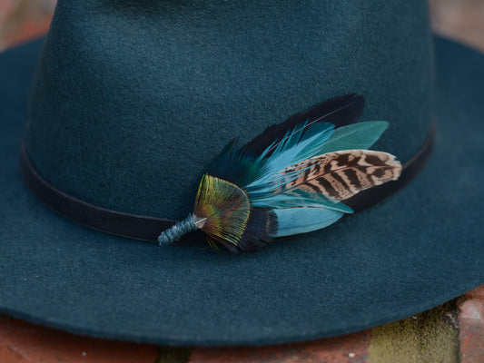 Green, Teal and Black Pheasant Feather Lapel Pin No.240