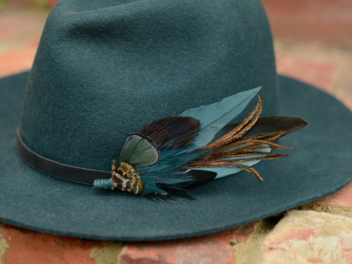 Dark Teal and Green Feather Hat Pin / Brooch No.267