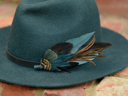 Dark Teal and Green Feather Hat Pin / Brooch No.267