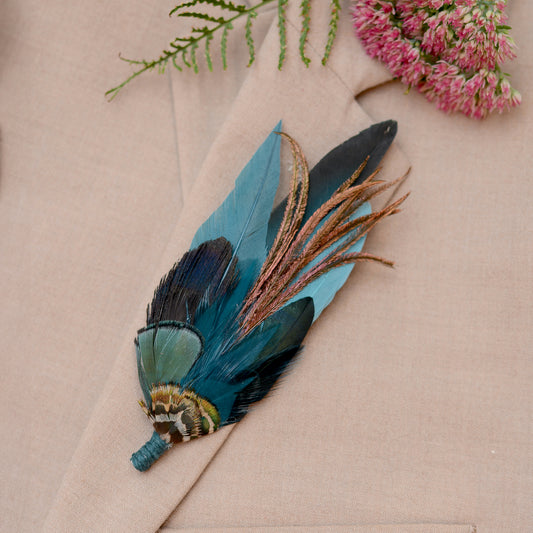 Dark Teal and Green Feather Hat Pin / Brooch No.267