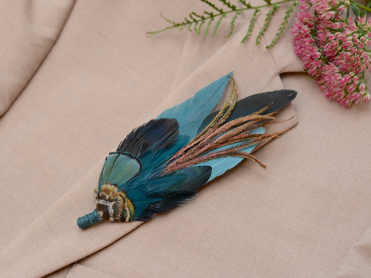 Dark Teal and Green Feather Hat Pin / Brooch No.267