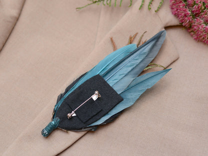 Dark Teal and Green Feather Hat Pin / Brooch No.267