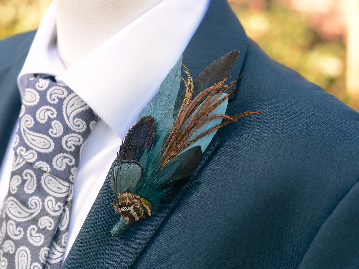 Dark Teal and Green Feather Hat Pin / Brooch No.267