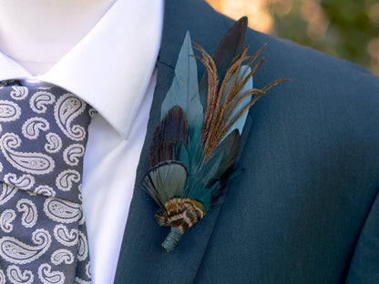 Dark Teal and Green Feather Hat Pin / Brooch No.267
