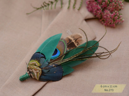 Green Peacock Feather Hat Pin / Brooch Pins