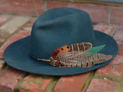 Pheasant Feather Brooch Hat Pin in Green and Copper No.274
