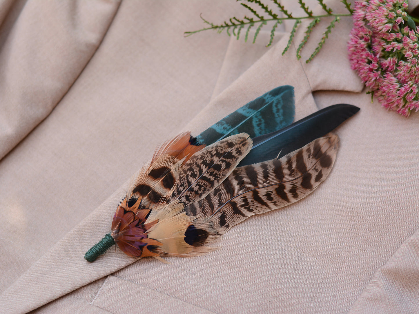 Large Green and Copper Pheasant Feather Boutonniere No.281