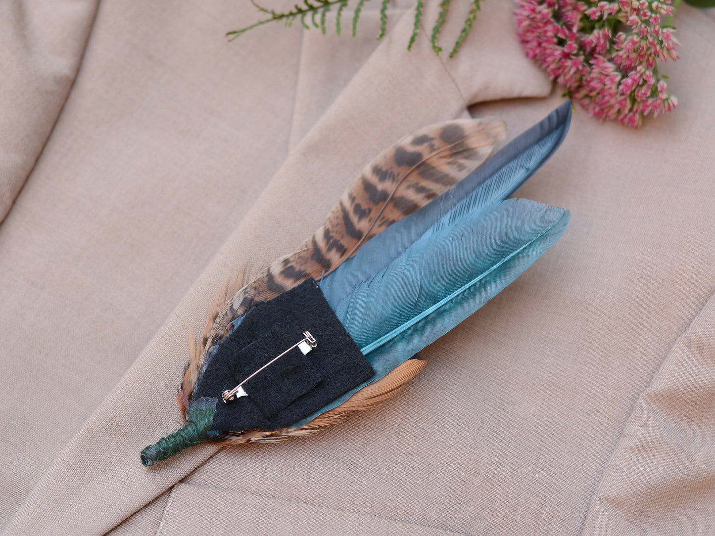 Large Green and Copper Pheasant Feather Boutonniere No.281