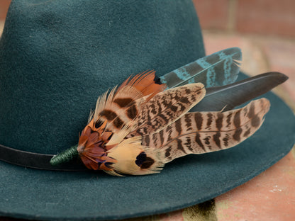 Large Green and Copper Pheasant Feather Boutonniere No.281