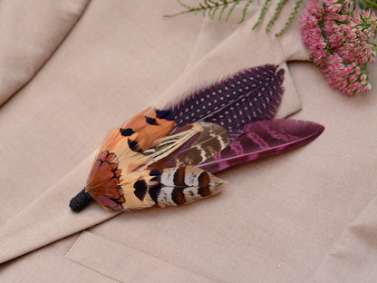 Large Pheasant Feather Pin in Purple No.291