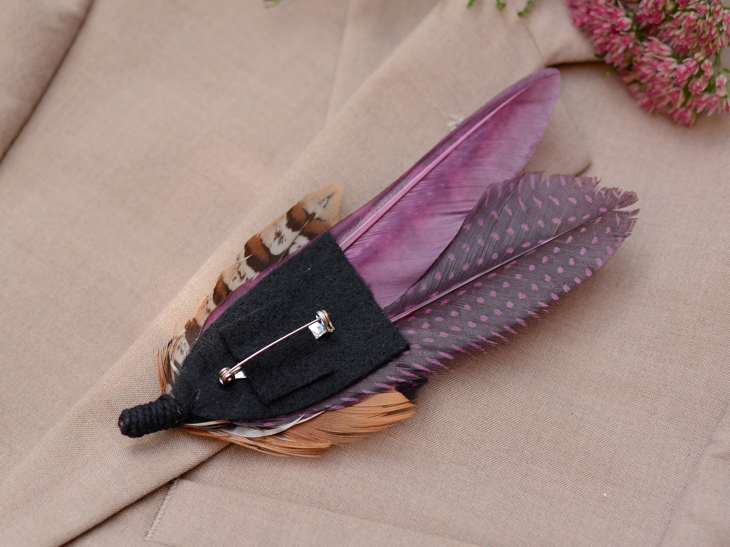 Large Pheasant Feather Pin in Purple No.291