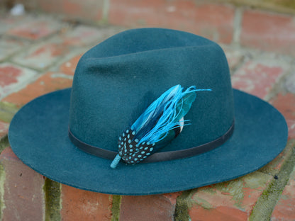 Teal, Turquoise and Blue Feather Hat Pin / Feather Brooch No.297