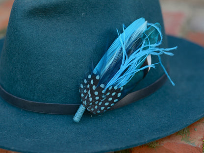 Teal, Turquoise and Blue Feather Hat Pin / Feather Brooch No.297
