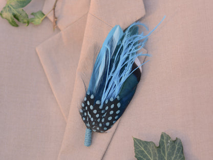 Teal, Turquoise and Blue Feather Hat Pin / Feather Brooch No.297
