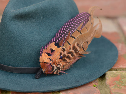 Plum Purple and Copper Pheasant Feather Lapel Pin No.307