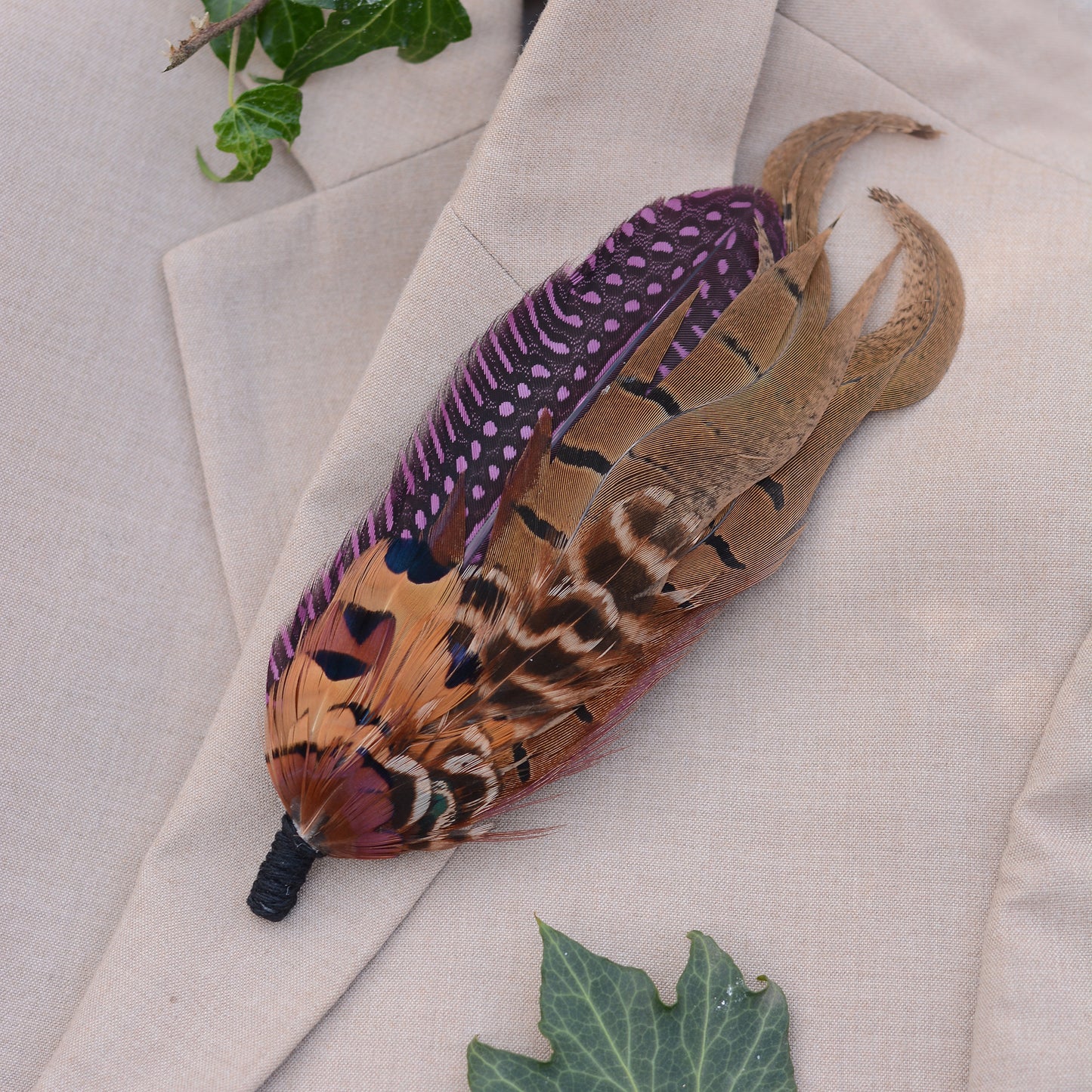 Plum Purple and Copper Pheasant Feather Lapel Pin No.307