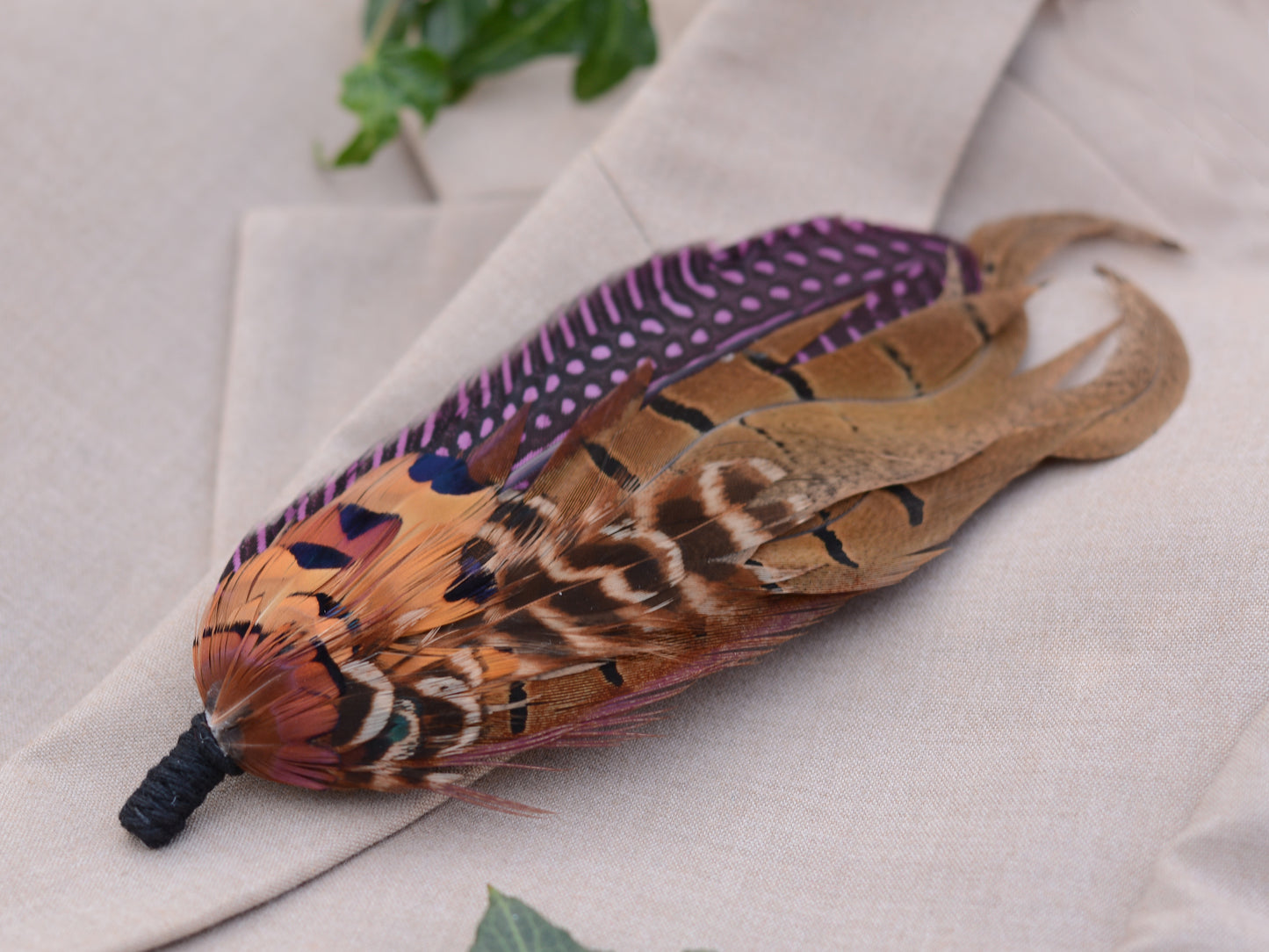 Plum Purple and Copper Pheasant Feather Lapel Pin No.307