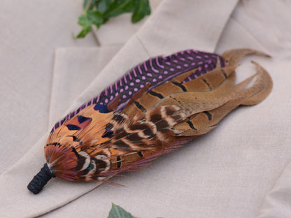 Plum Purple and Copper Pheasant Feather Lapel Pin No.307