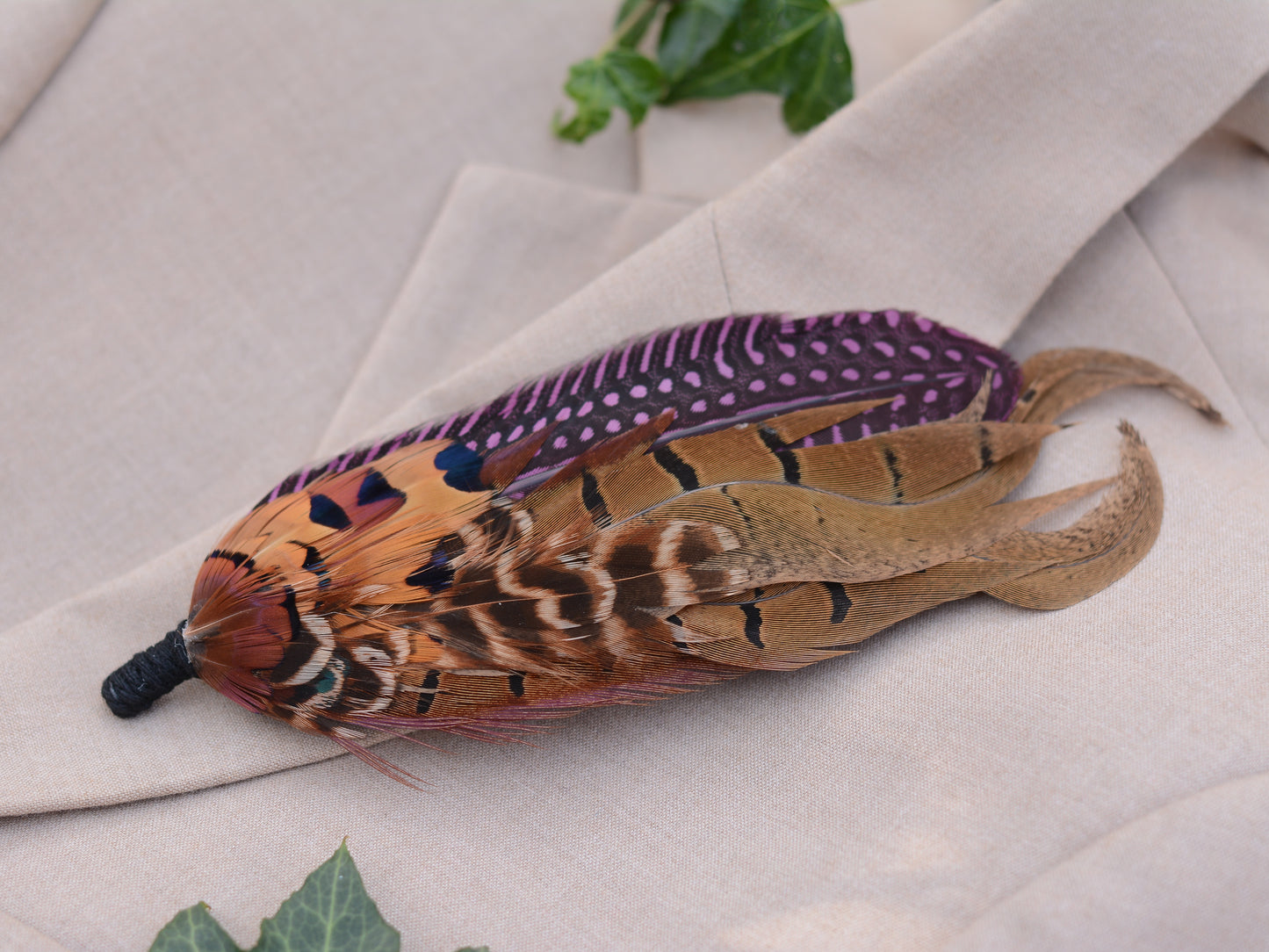 Plum Purple and Copper Pheasant Feather Lapel Pin No.307