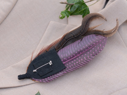 Plum Purple and Copper Pheasant Feather Lapel Pin No.307