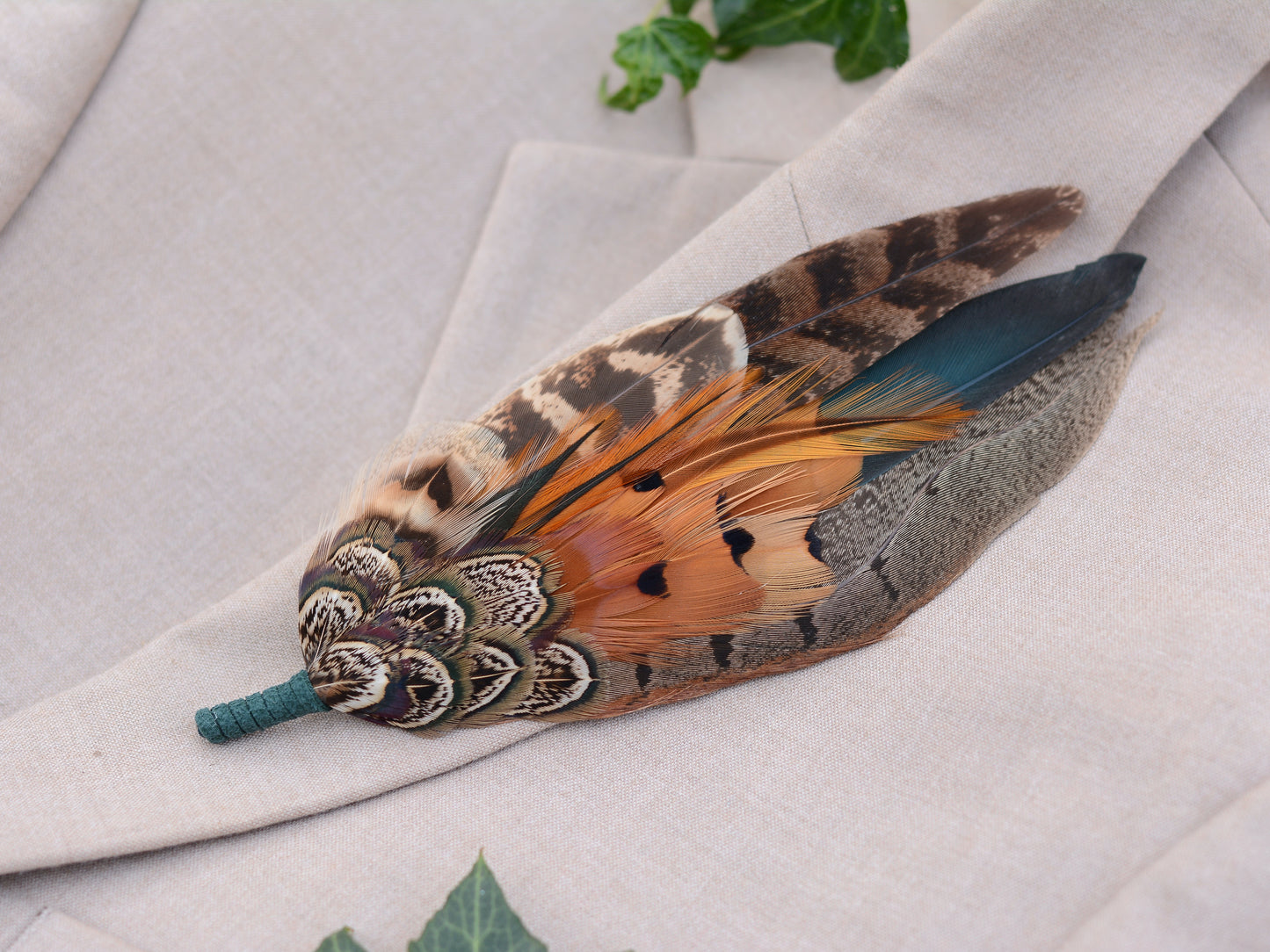 Large Feather Hat Pin No.310 in Natural Pheasant Feathers