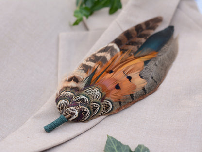 Large Feather Hat Pin No.310 in Natural Pheasant Feathers