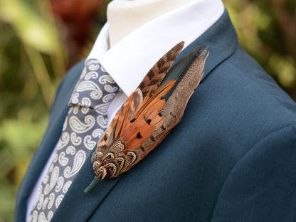 Large Feather Hat Pin No.310 in Natural Pheasant Feathers