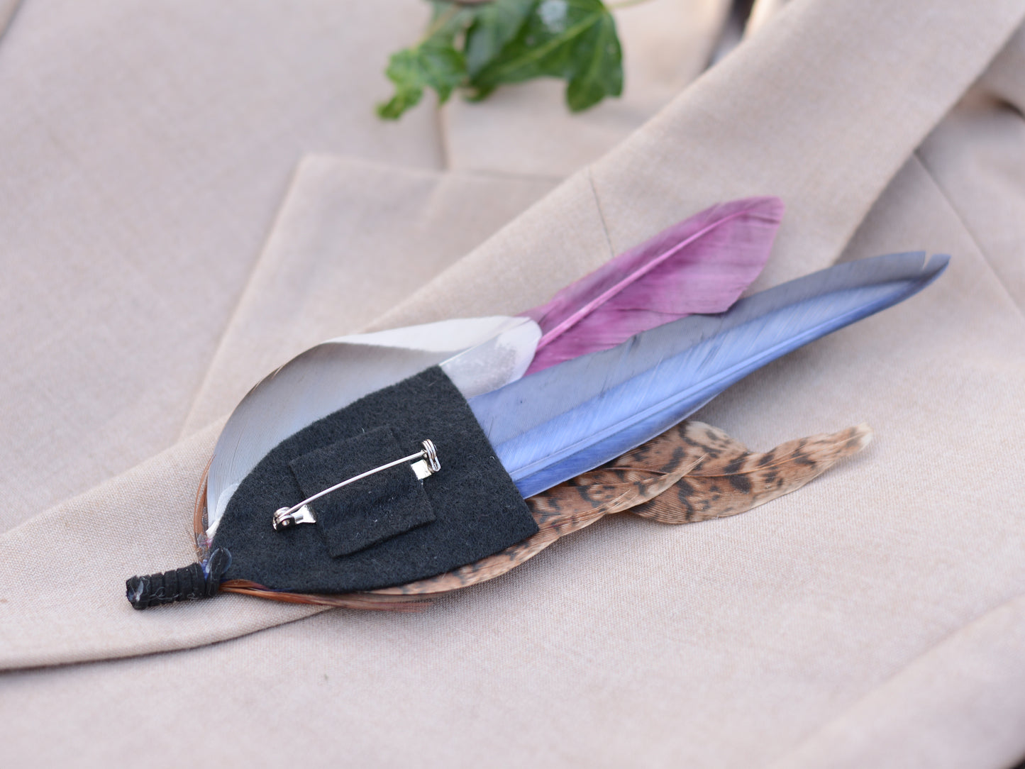 Large Pheasant Feather Hat Pin / Butonniere in Plum and Burgundy No.311