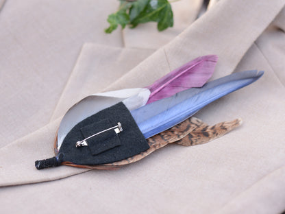 Large Pheasant Feather Hat Pin / Butonniere in Plum and Burgundy No.311