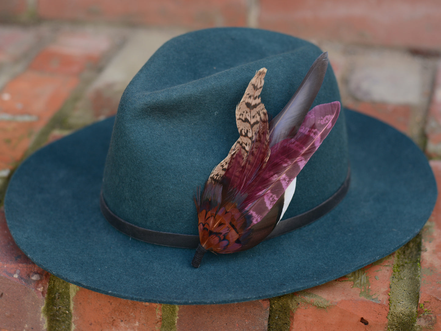 Large Pheasant Feather Hat Pin / Butonniere in Plum and Burgundy No.311