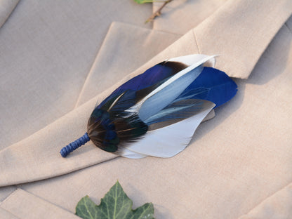Duck Feather Brooch Hat Pin in Shades of Blue No.319