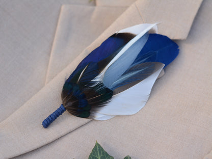 Duck Feather Brooch Hat Pin in Shades of Blue No.319