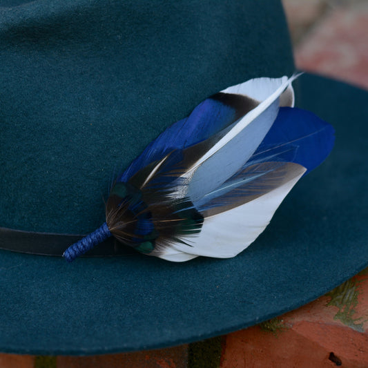 Duck Feather Brooch Hat Pin in Shades of Blue No.319