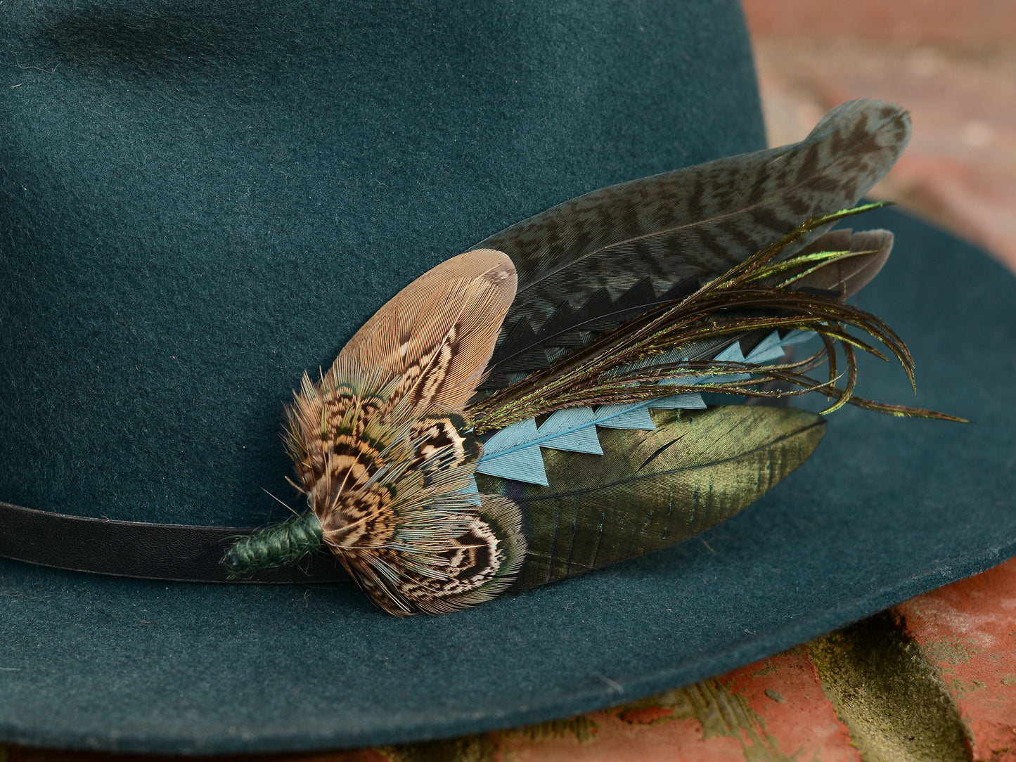 Teal and Green Feather Hat Pin / Boutonniere Large No.323