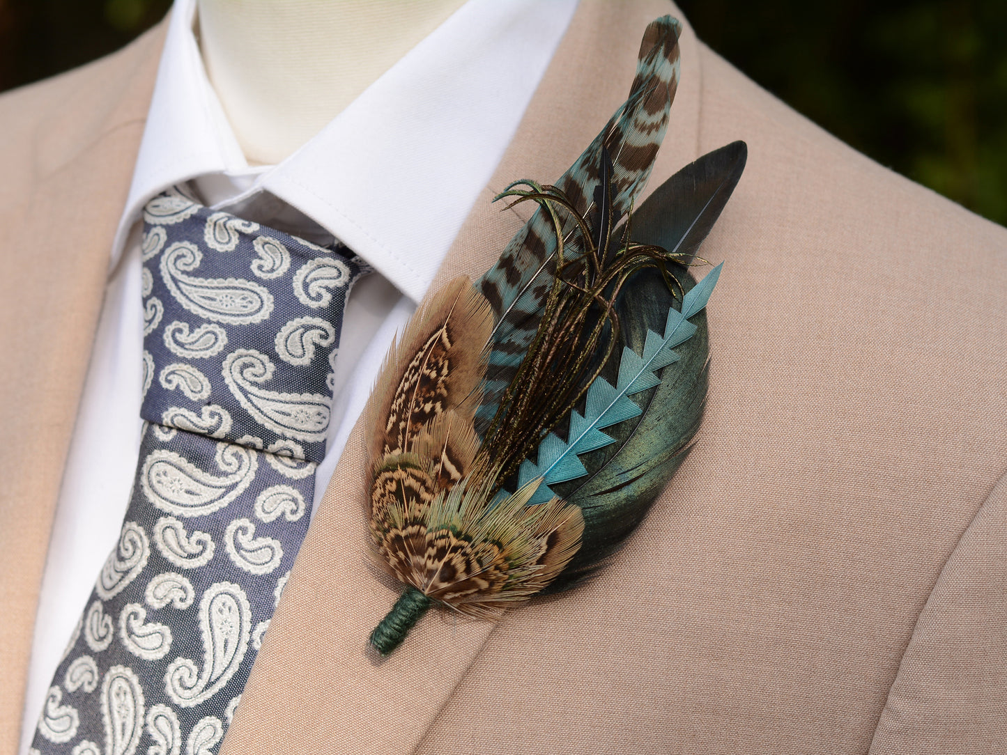 Teal and Green Feather Hat Pin / Boutonniere Large No.323