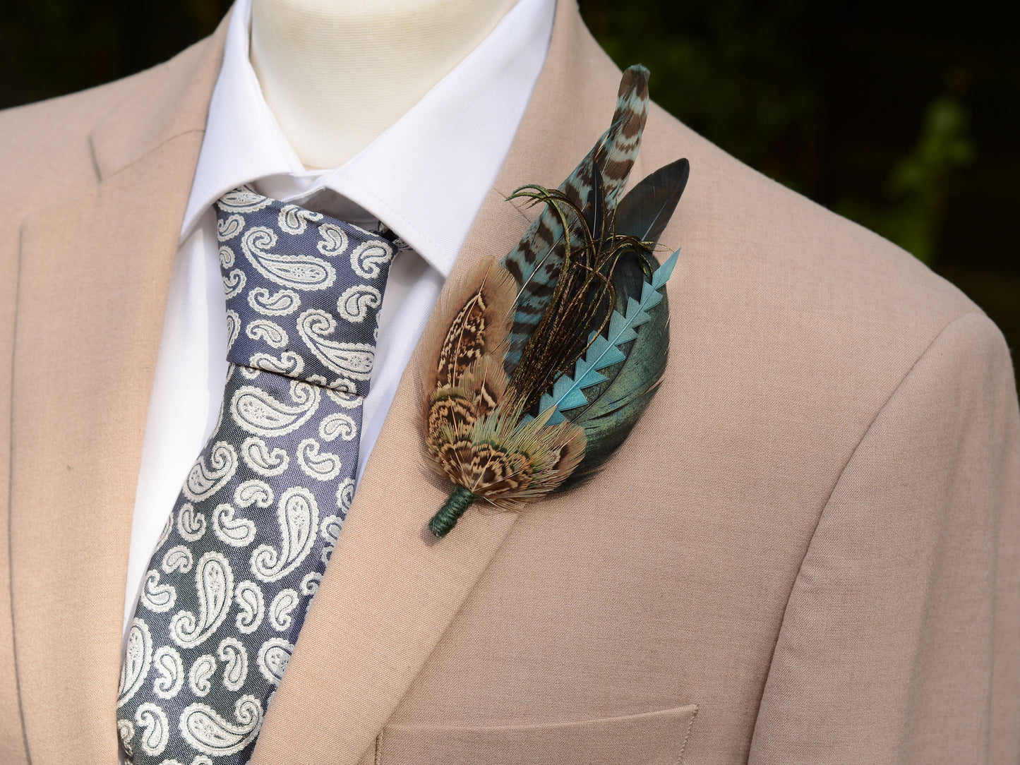 Teal and Green Feather Hat Pin / Boutonniere Large No.323