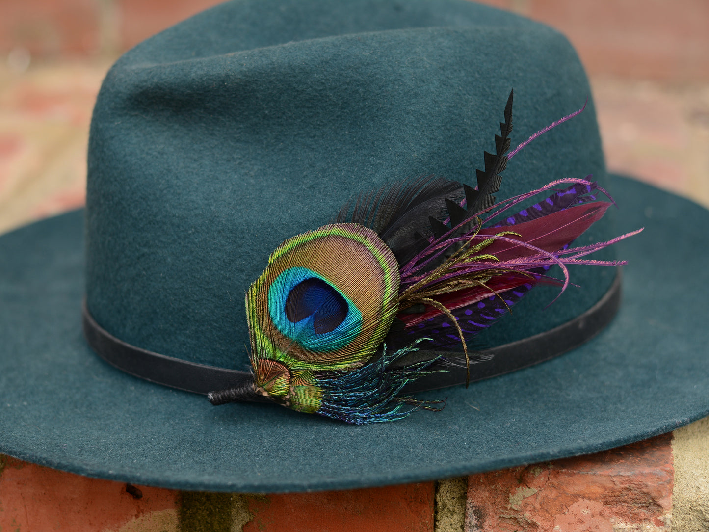 Purple and Peacock Feather Boutonniere / Feather Hat Pin No.325